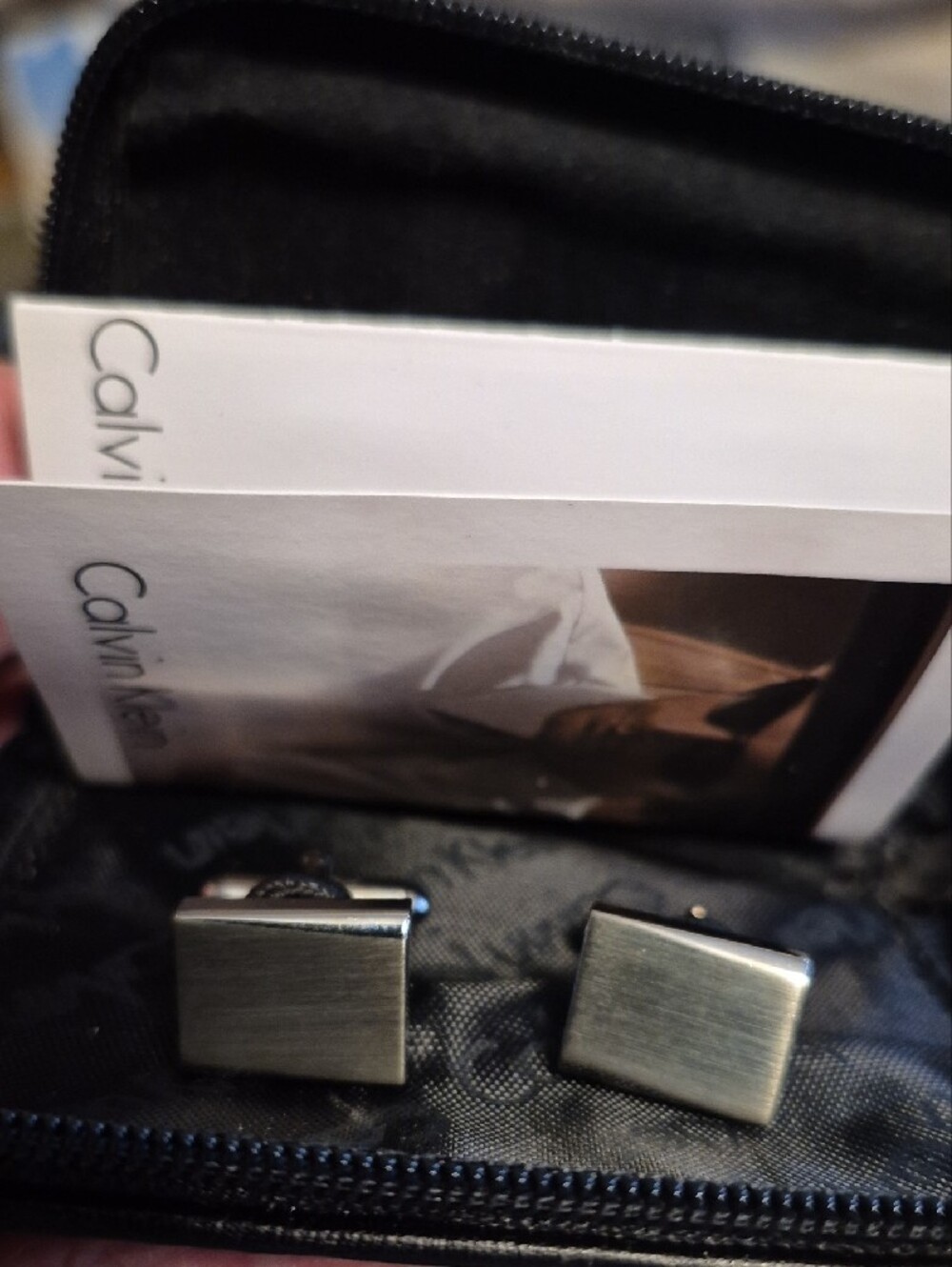 Calvin Klein Polished Silver Rectangular Cufflinks With Pouch - Picture 3 of 6